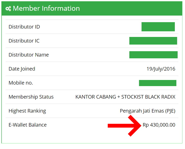 Saldo e-wallet yang dimiliki member ditampilkan di AVO (hpa2u.com)
