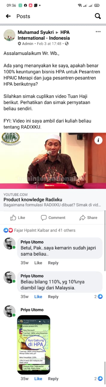 Status FB tentang Keuntungan HPA