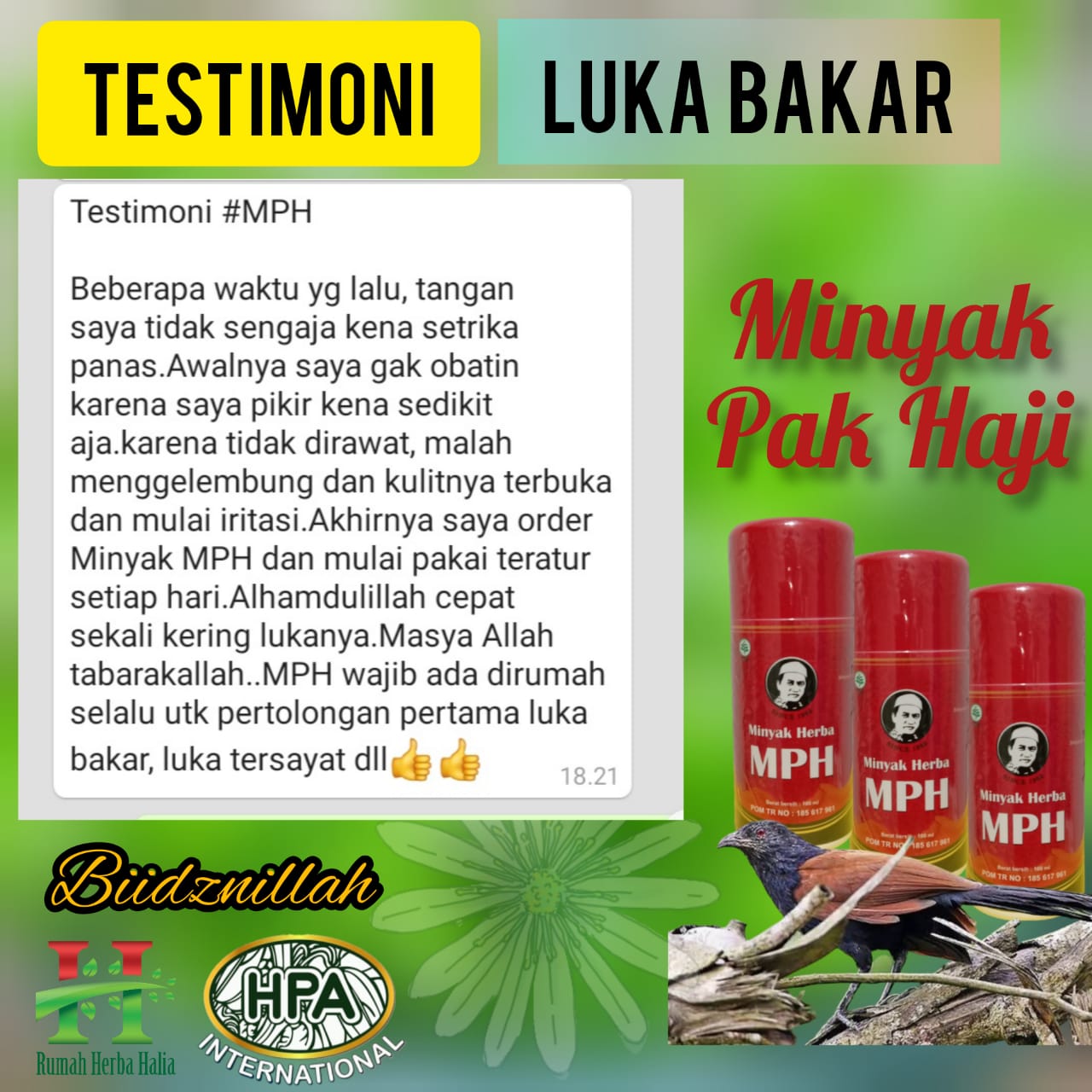 Testimoni Luka Bakar menggunakan MPH