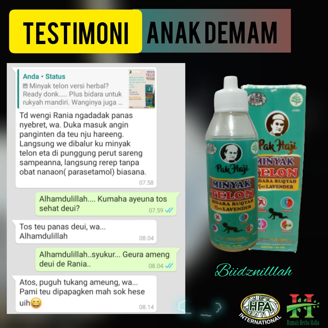 Testimoni Anak demam dengan Minyak Telon Pak Haji