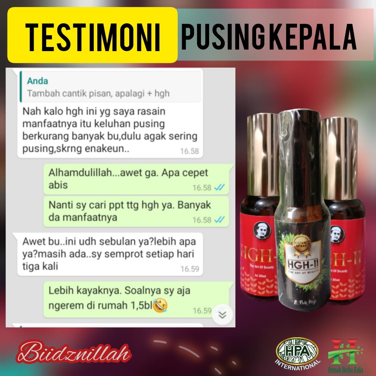 Testimoni Pusing Kepala dengan HGH II