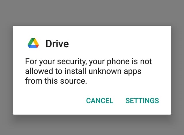 Klik Setting untuk mengeset smartphoen agar bisa menginstall dari aplikasi yang diletakkan di Google Drive