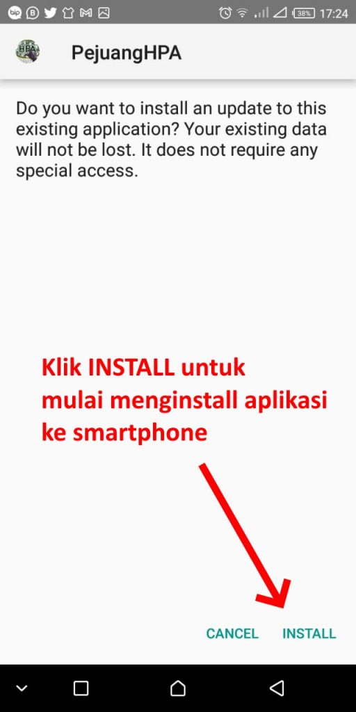 Klik INSTALL untuk mulai menginstal aplikasi ke smartphone