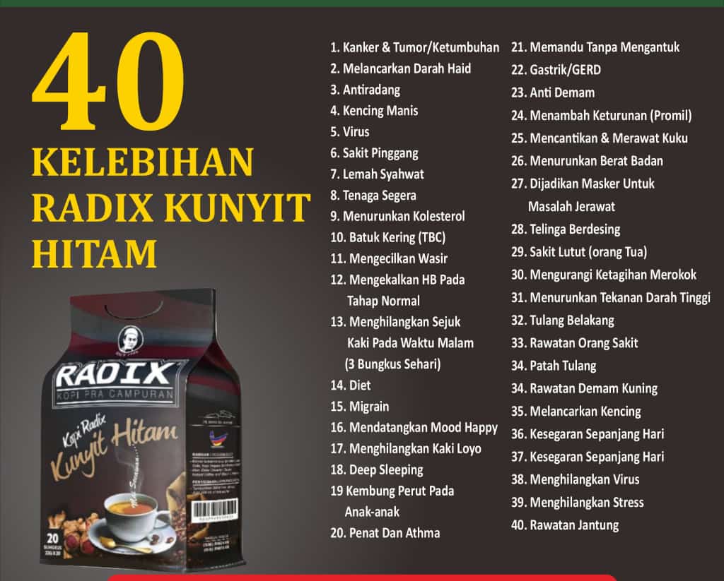 40 Kelebihan Kopi Radix Kunyit Hitam