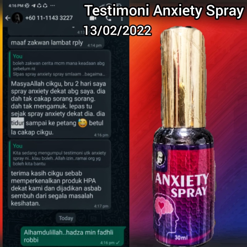 Testimoni Anxiety Spray untuk sukar tidur