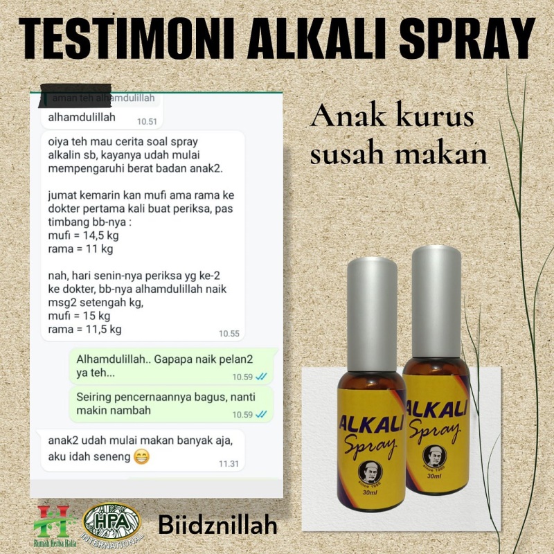 Testimoni Alkali Spray untuk anak kurus susah makan