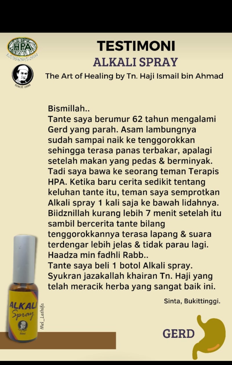 Testimoni Alkali Spray untuk asam lambung dan gerd