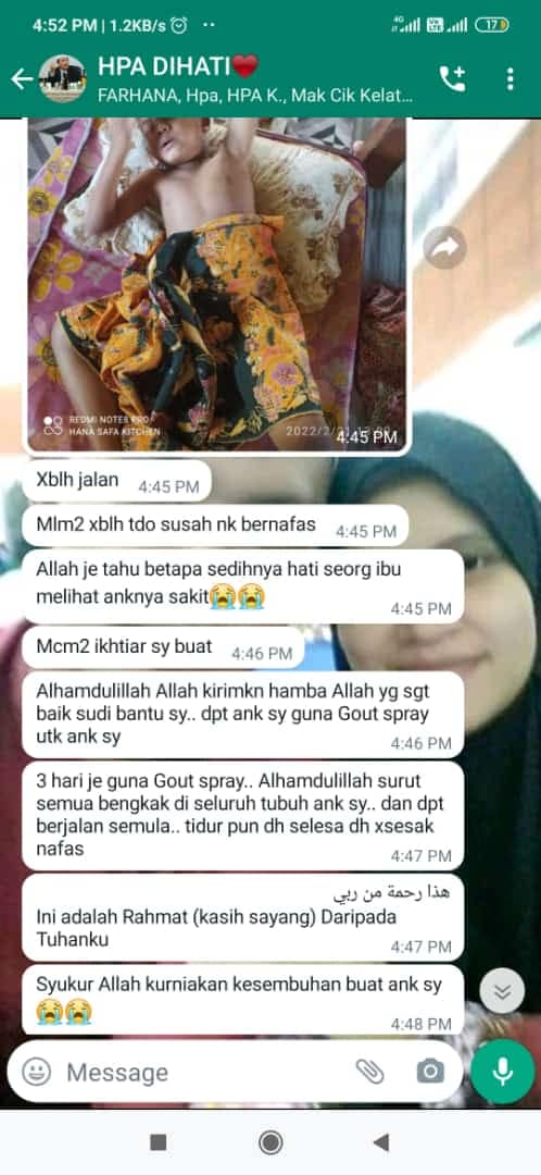 Testimoni Gout Spray untuk masalah ginjal - buah pinggang - anak umur 8 tahun