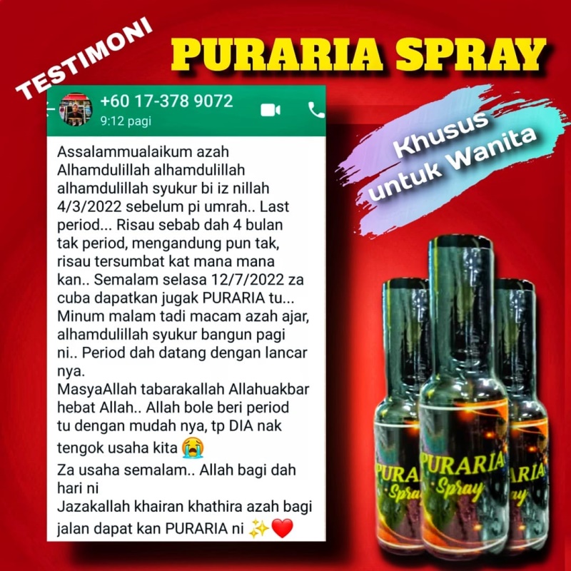 Testimoni Puraria Spray untuk yang sudah lama tidak haid