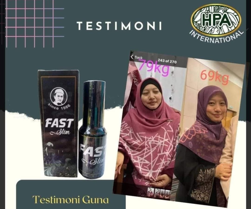 Encik Sharifah baru beberapa hari menggunakan Fast Slim Spray. Berat badan sudah turun 10 kg. Alhamdulillah