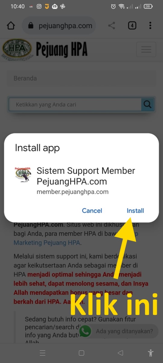 Klik Install untuk Konfirmasi